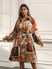 Colorblock Painting Print Shirt Dress With Belt
