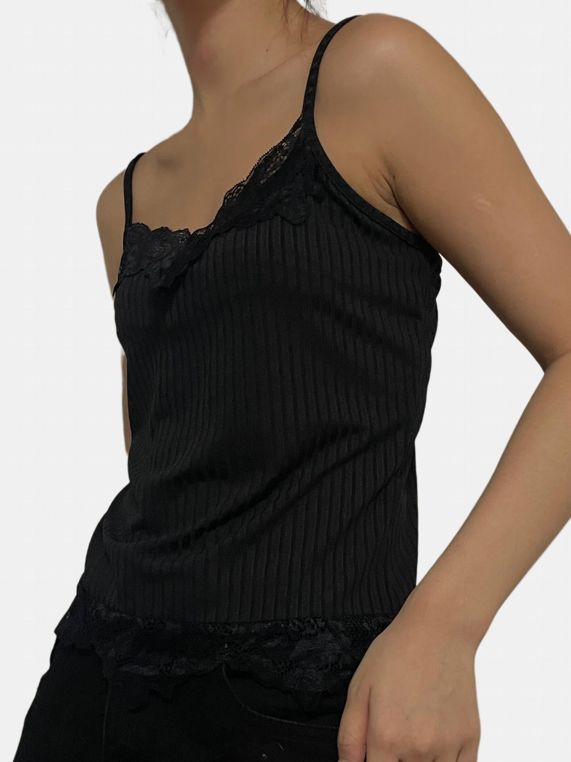 Floral Lace Trim Cami Top Y2K Crew Neck Sleeveless Top