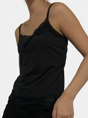 Floral Lace Trim Cami Top Y2K Crew Neck Sleeveless Top