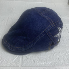 Denim Rhinestones Five star Beret for Men and Women