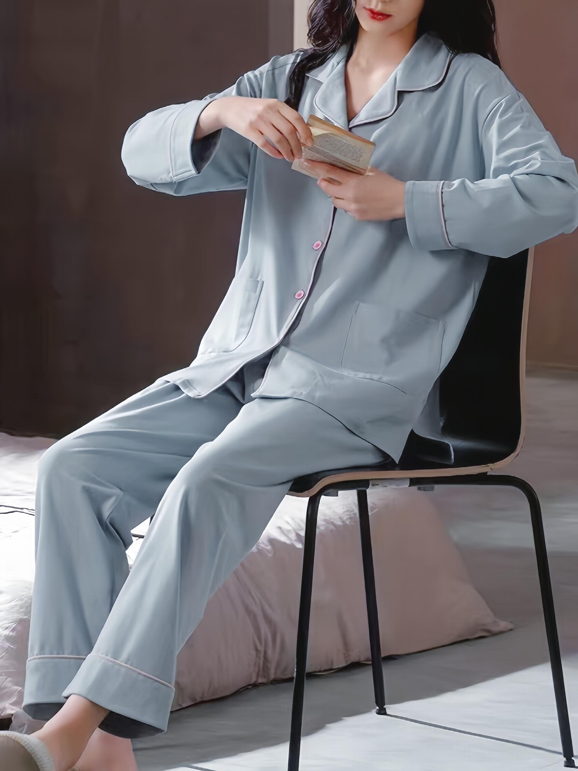 Long Sleeve Pajama Set with Elastic Waistband Pants