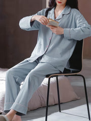 Long Sleeve Pajama Set with Elastic Waistband Pants