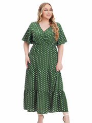 Boho Dress Women's Plus Polka Dot Print Surplice Neck