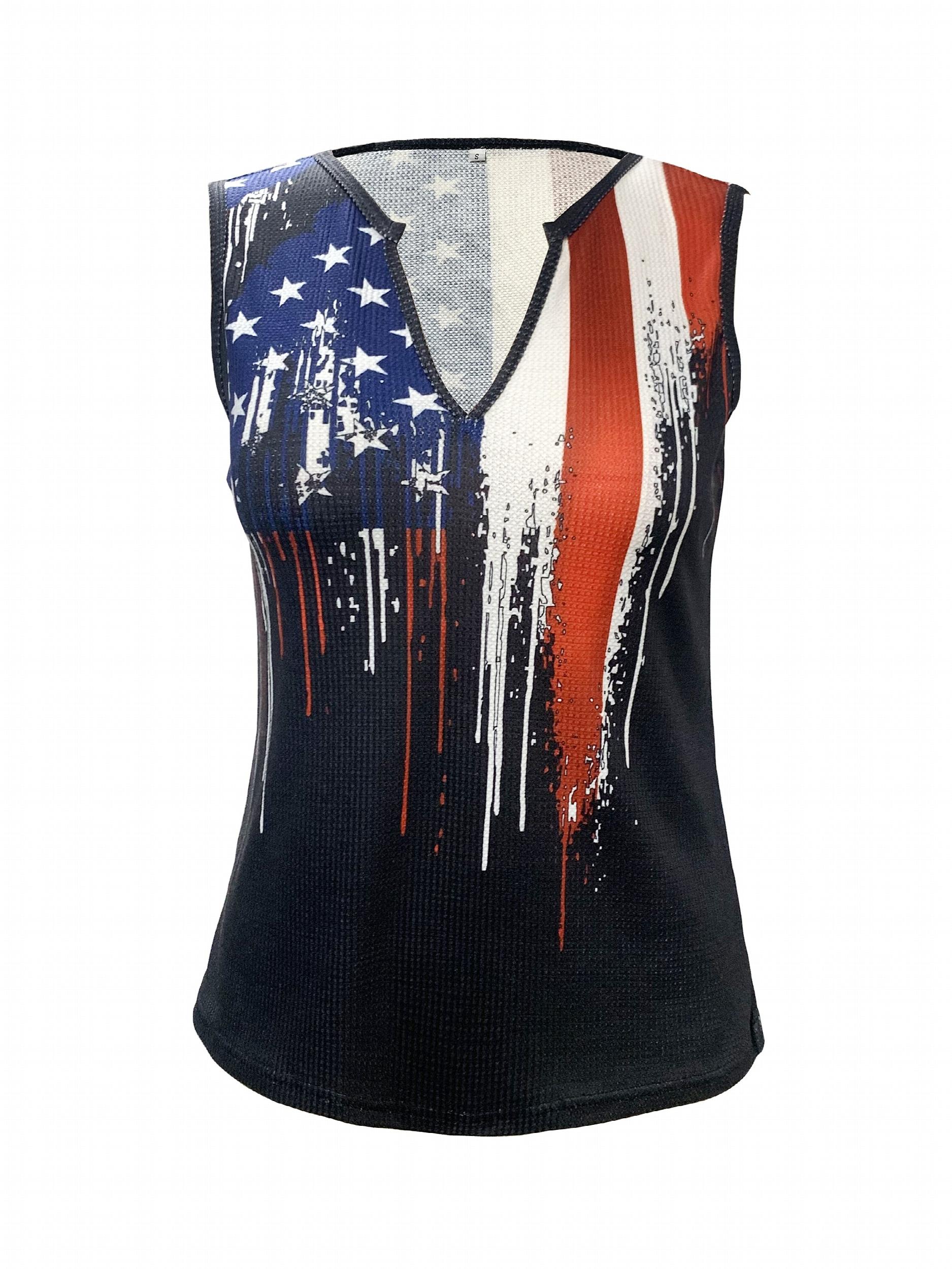 American Flag Print Tank Top V Neck Sleeveless Top