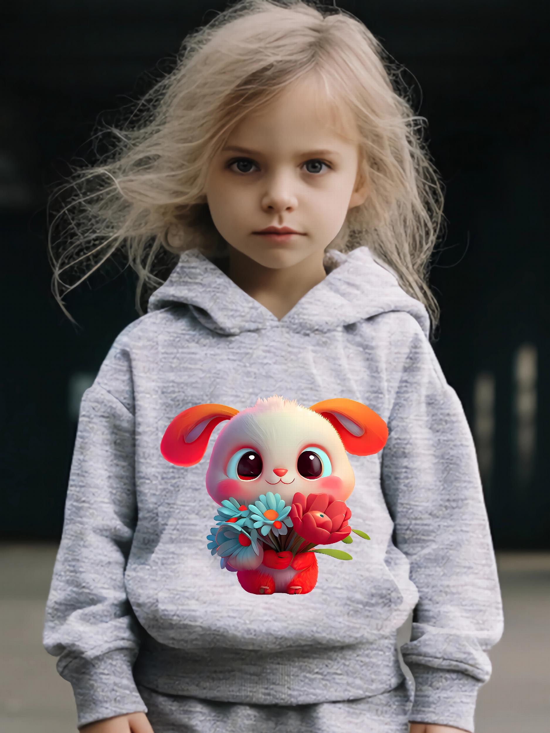 Girls Rabbit Pattern Hooded Sweatshirt and Sweatpants Set