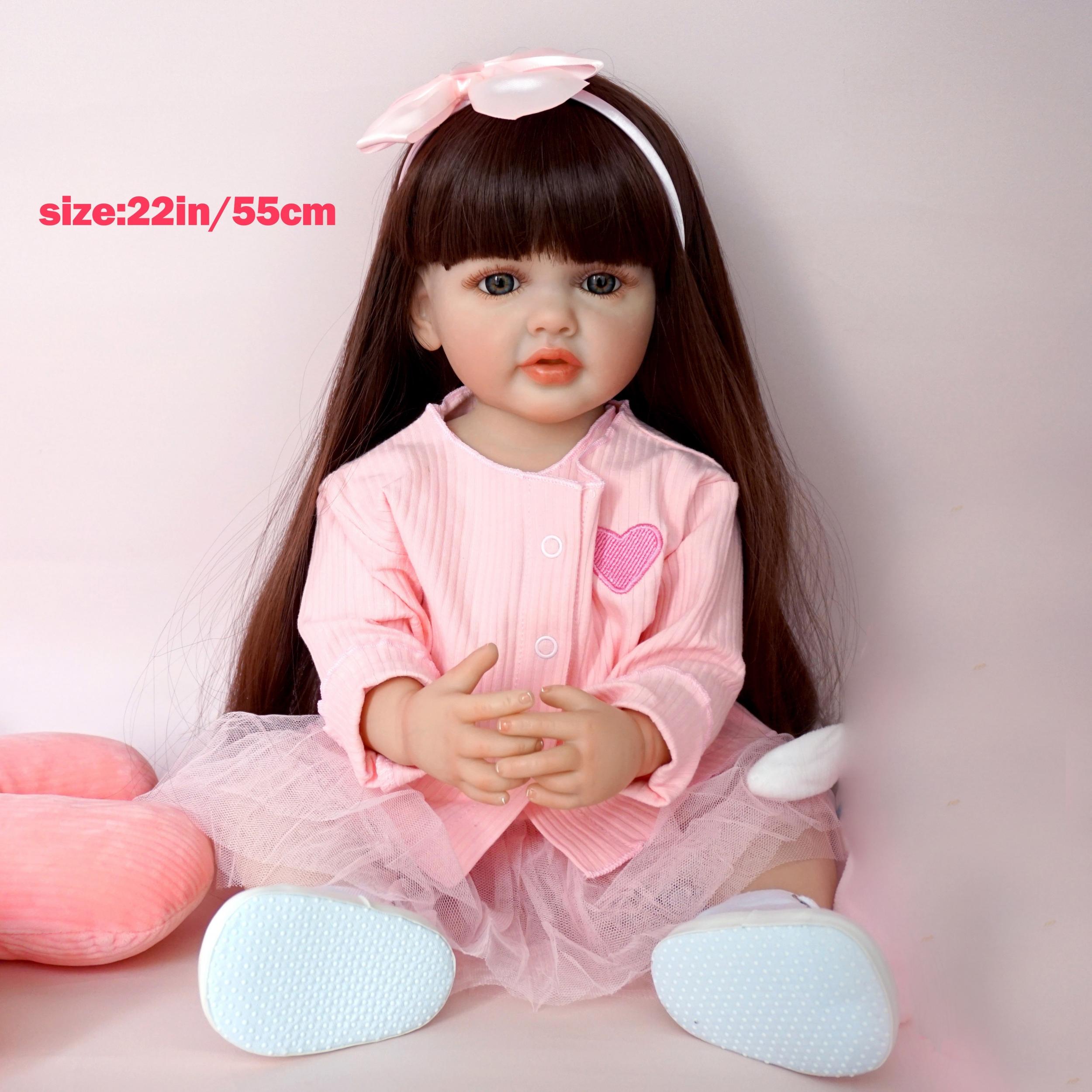 22in Reborn Baby Doll Girl Long Hair Realistic Toddler Art Doll Christmas Gift