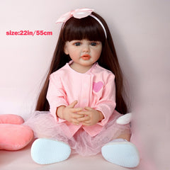 22in Reborn Baby Doll Girl Long Hair Realistic Toddler Art Doll Christmas Gift