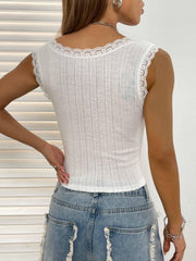 Lace Eyelet Tank Top Sexy Sleeveless Summer Women's Clothing