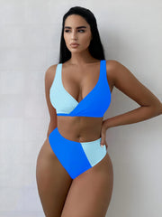 Stretchy High Cut Bikini Set V Neck 2 Piece Sexy Swimsuit