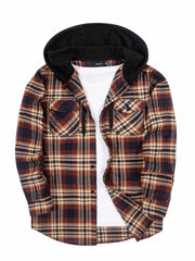 Men's Plaid Hooded Chest Pocket Long Sleeve Shirt For Spring Autumn