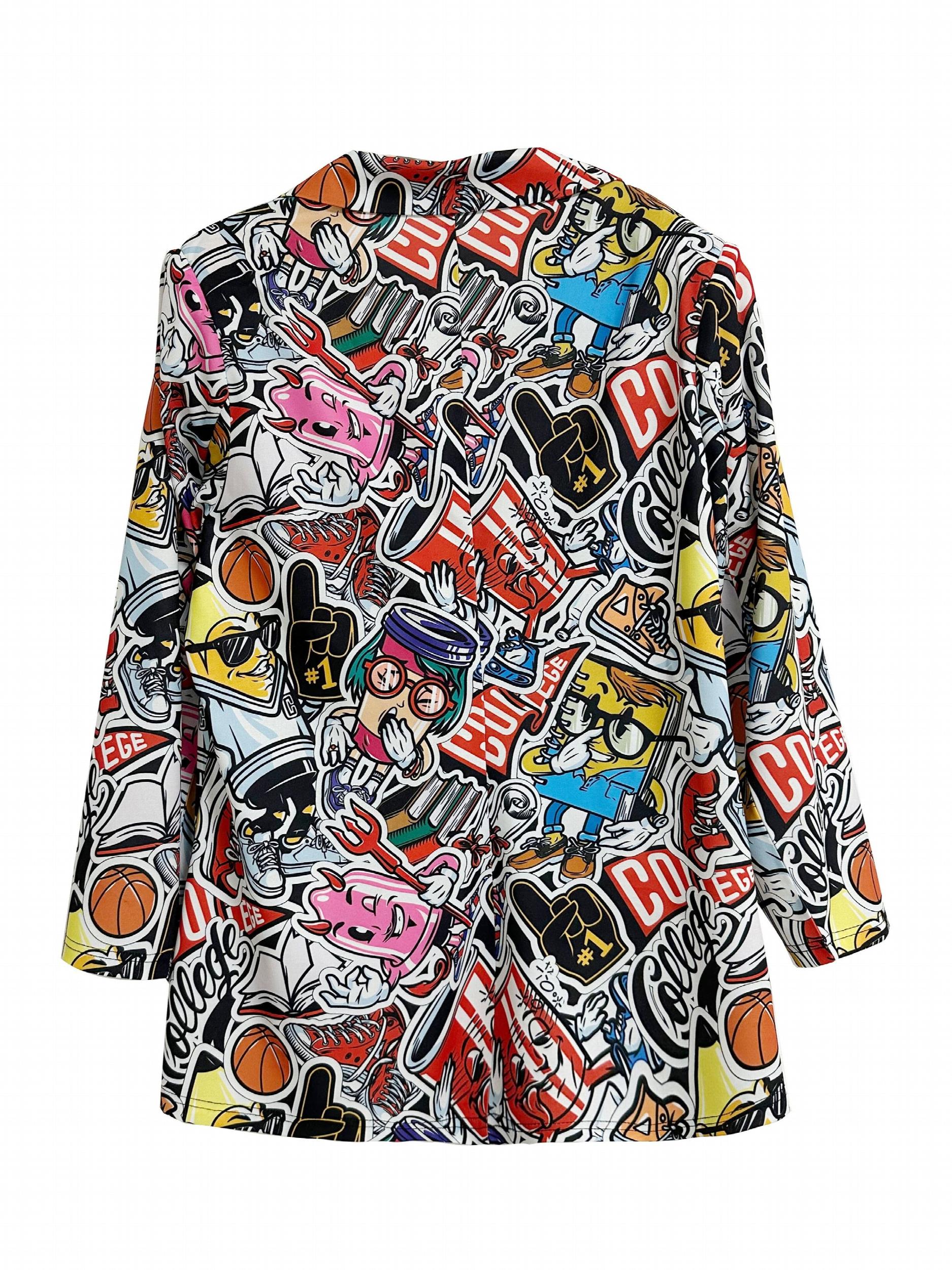 Y2K Planet Print Blazer Long Sleeve Single Button Lapel Collar