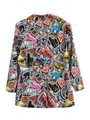 Y2K Planet Print Blazer Long Sleeve Single Button Lapel Collar