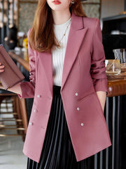 Solid Lapel Beaded Button Blazer Long Sleeve For Office Women's Clothing