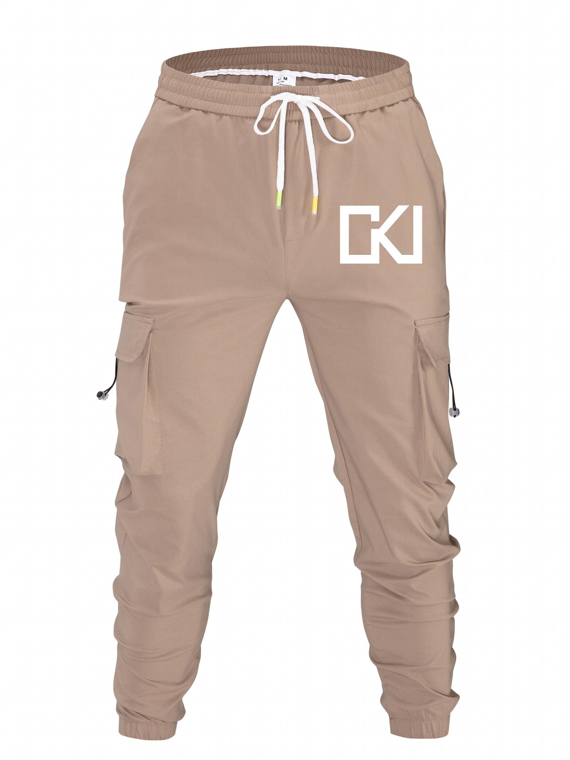 Geometric Pattern Cargo Pants Men Casual Loose Fit Solid Joggers