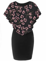 Women's Leaf Print Cloak Round Neck Dress