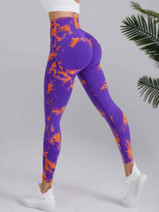 Tie Dye Print Yoga Sports Butt Lifting Leggings Women High Waist Stretch Pants