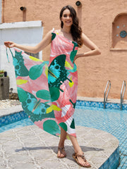 Butterfly Floral Print Tie Shoulder Cover Up Dress