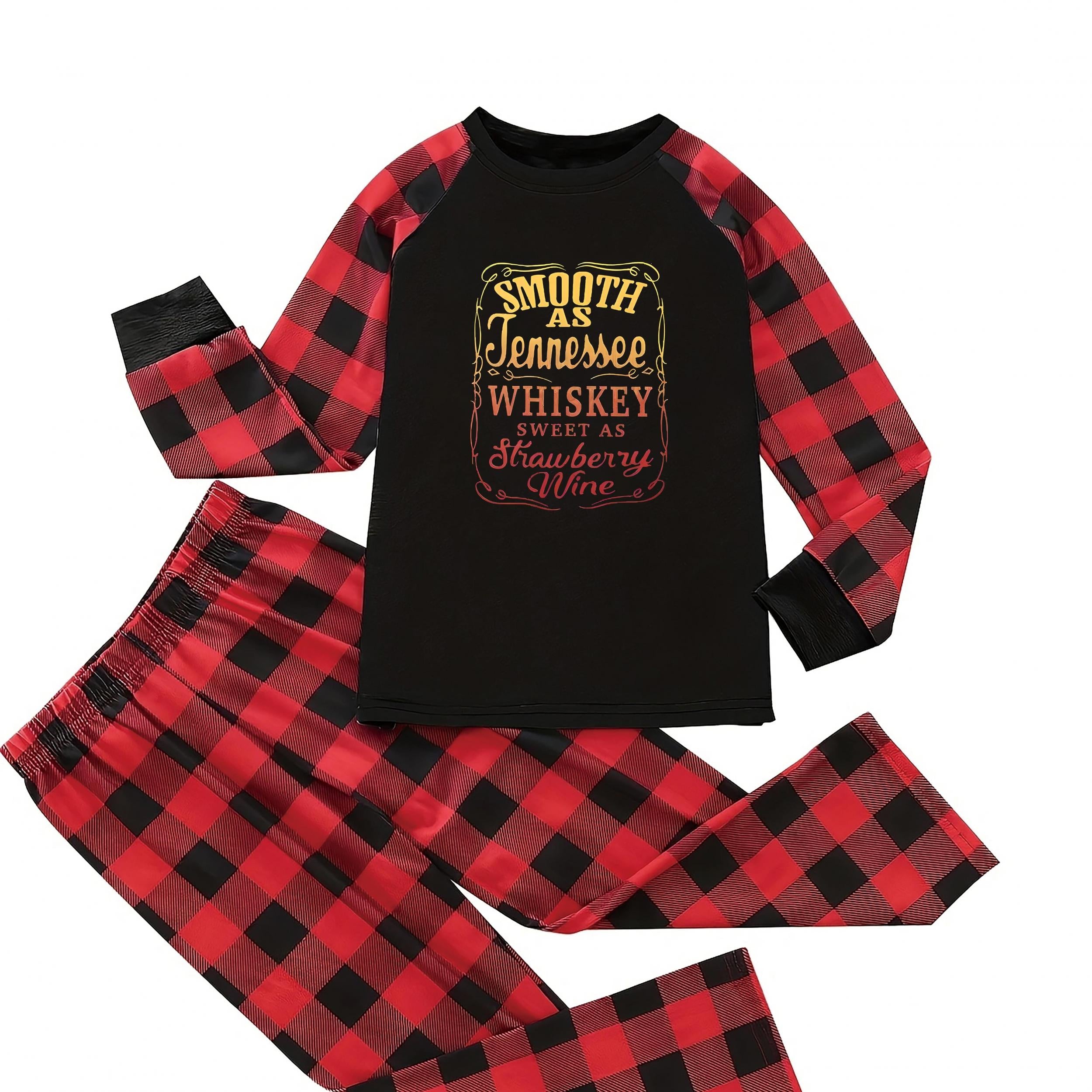 Ombre Letter & Plaid Pajama Set