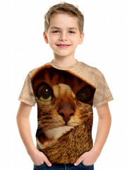 Cat 3D Print Boy's T-shirt Short Sleeve Crew Neck Kids Sports Clothing