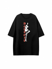 Girl & Letter Print Crew Neck T Shirt Unisex Hip Hops Style Short Sleeve