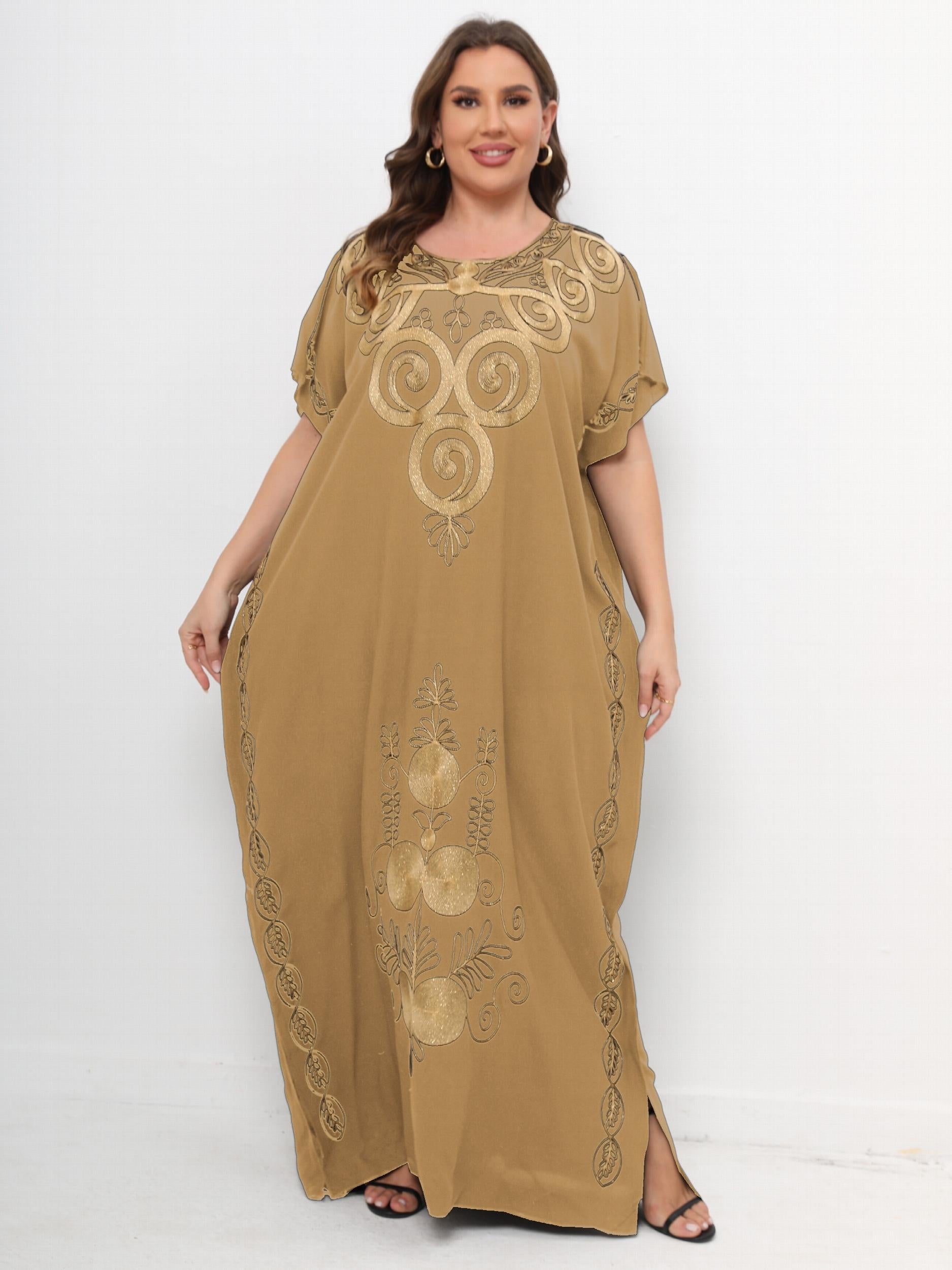 Embroidered Batwing Sleeve Maxi Kaftan Dress