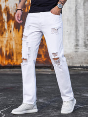 Men's Slim Fit Ripped Jeans Casual Street Style Distressed Denim Pants