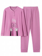 Heart Pattern Pajamas Long Sleeve Top & Pants Women's Loungewear