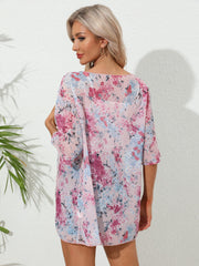 Floral Print Pink Open Front Cover Up Cardigan