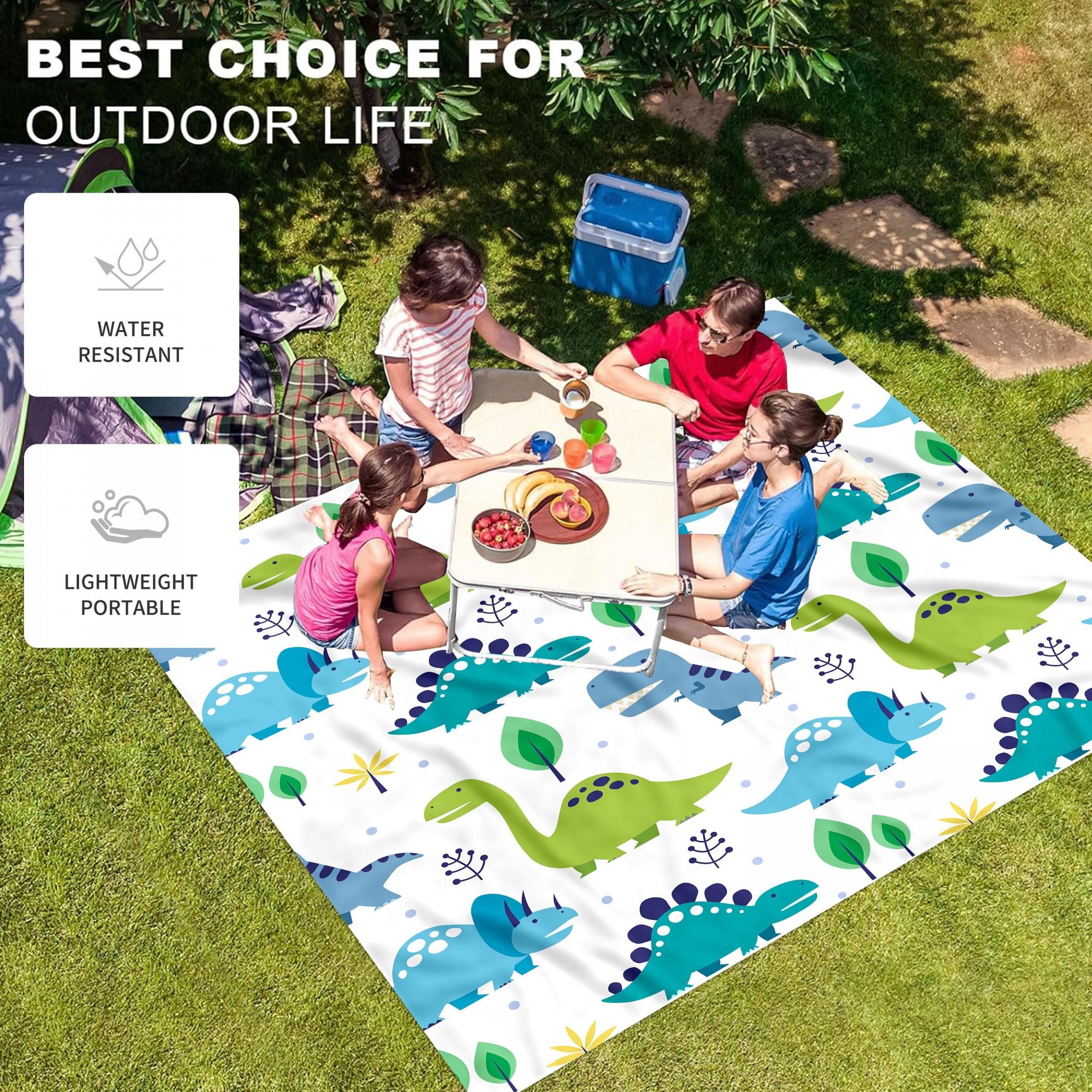 Cartoon Dinosaur Print Outdoor Picnic Mat - Waterproof & Sandproof