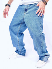 Men's Distressed Destroyed Washed Denim Jeans Straight Fit