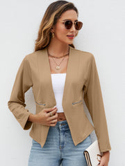 Solid Crop Blazer Open Front Pocket Blazer & Stylish Tops For Work