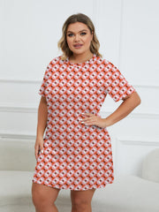 Geometric Print Round Neck Short Sleeve Dress