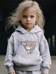 Cat Pattern Long Sleeve Hooded Sweatshirt Girls Comfy Hoodies Pullover