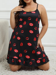 Plus Lip Print Round Neck Cami Nightdress