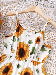 Pre Teen Girls Sunflower Wide Leg Jumpsuit