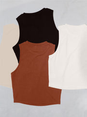 4 Pack Ribbed Tank Tops Mock Neck Sleeveless Summer Casual Women's Clothing