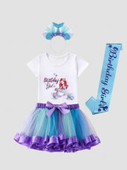 4pcs Toddler Girls Mermaid Graphic T Shirt & Mesh Tutu Skirt Set