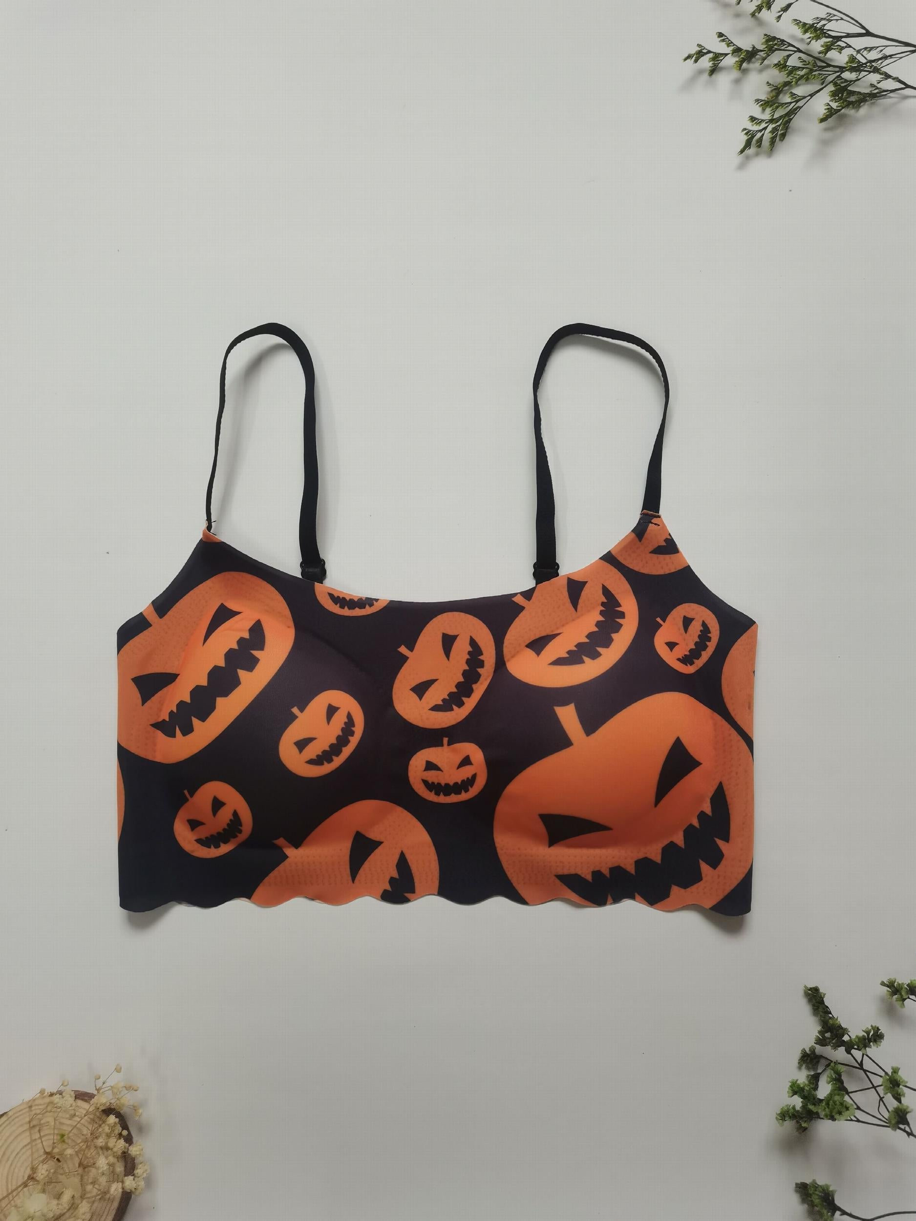 Pumpkin Print Bra & Panties Halloween Set
