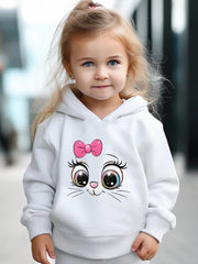 Girls Cartoon Cat Pattern Long Sleeve Hooded Sweatshirt Sporty Pullover