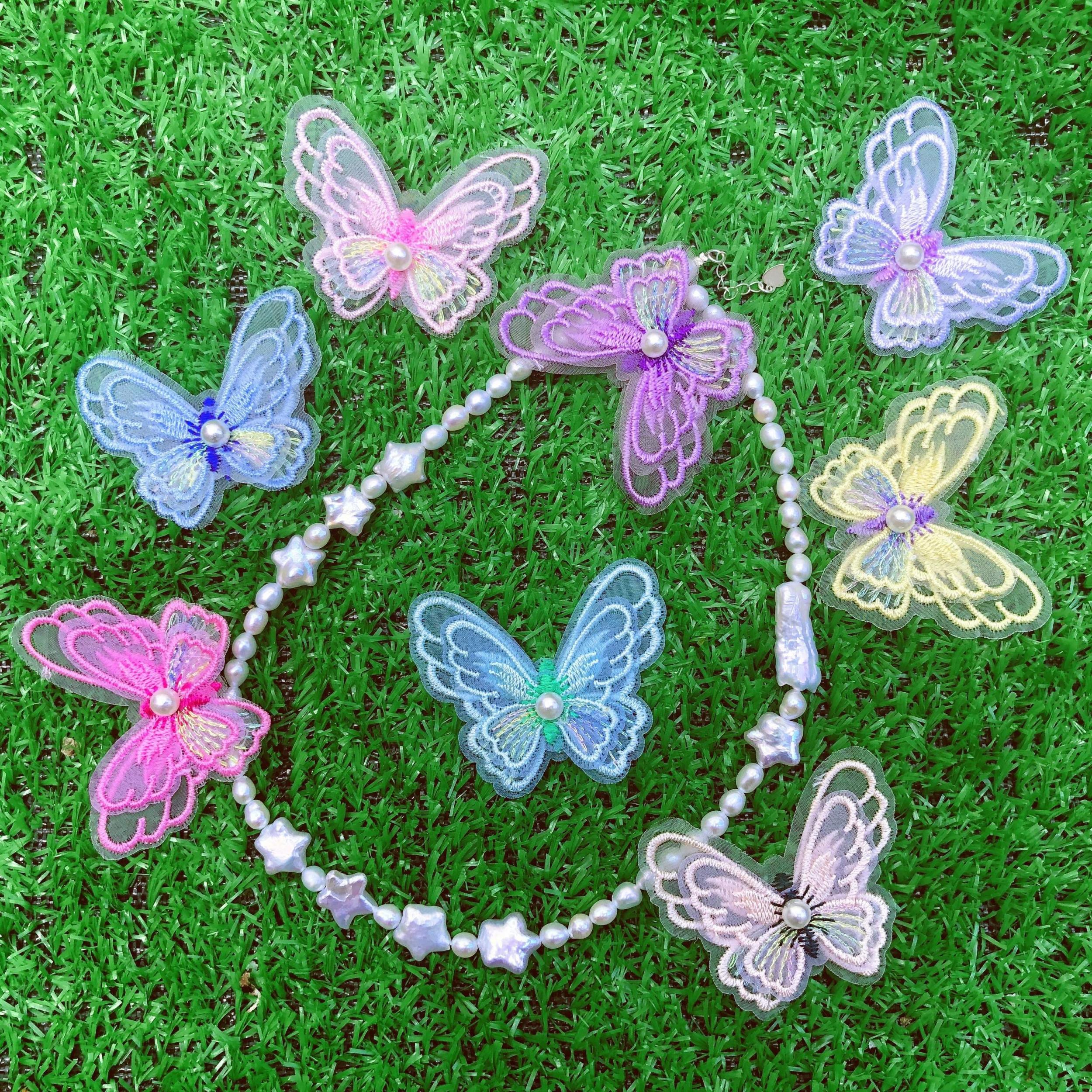 4pcs Double Layer Pearl Embroidery Lace Butterfly Appliqu DIY Hair Accessories