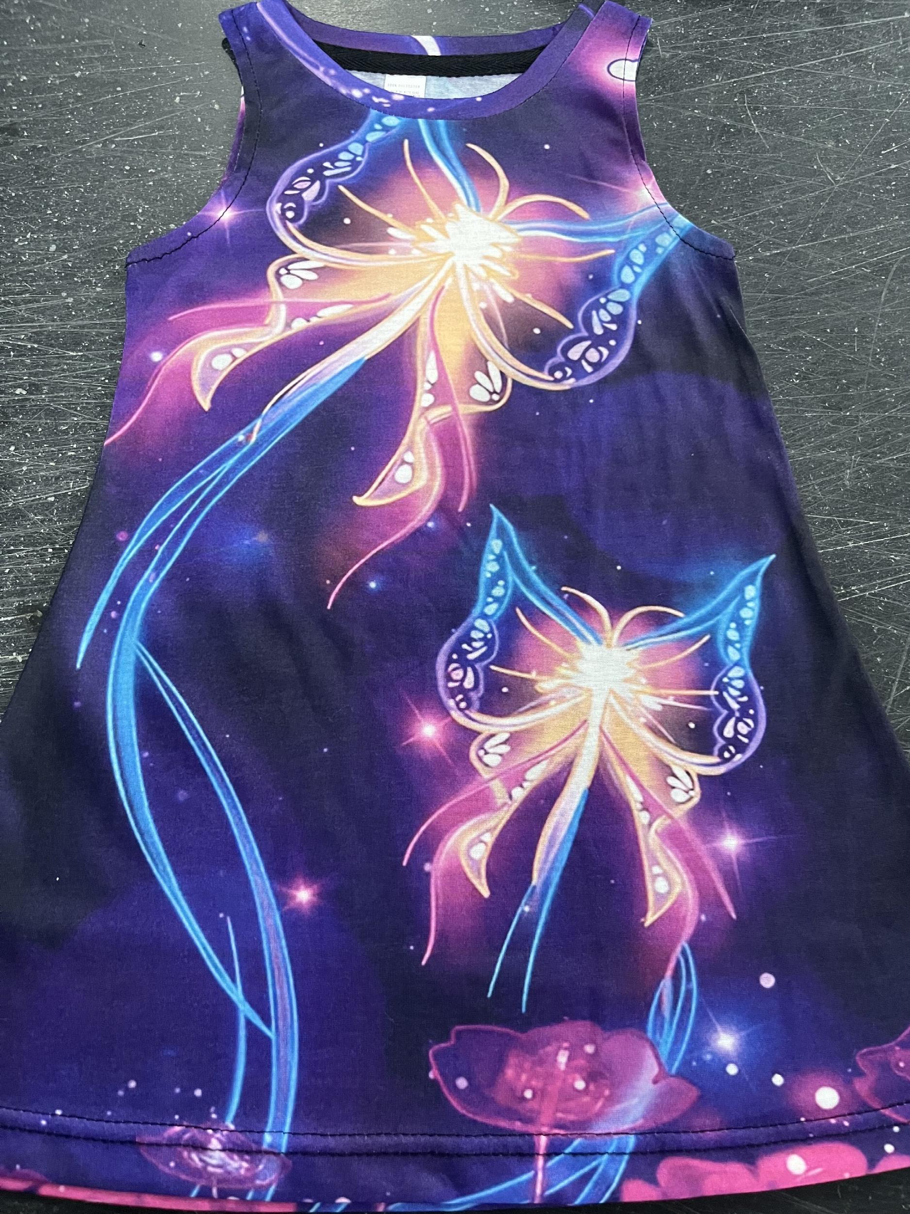 Girls Princess Dress Glowing Butterfly Print Sleeveless Casual Summer Clothing