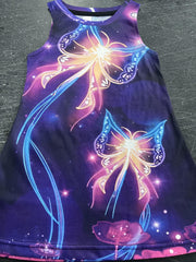 Girls Princess Dress Glowing Butterfly Print Sleeveless Casual Summer Clothing