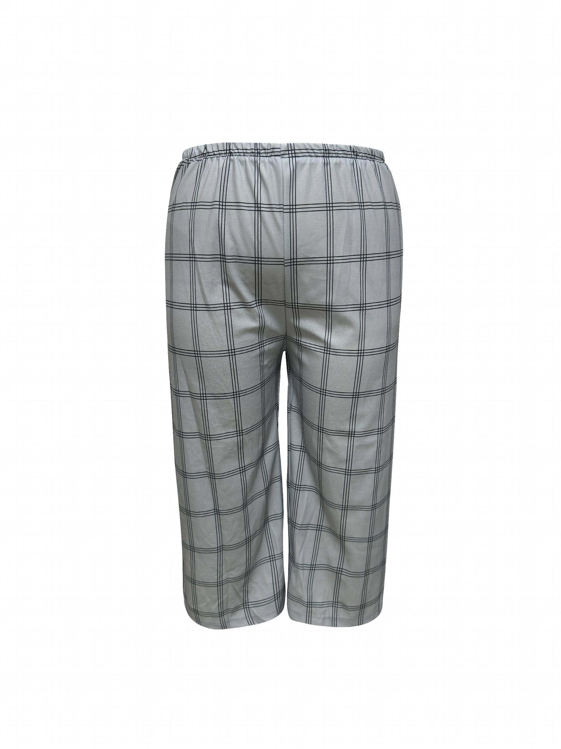 Plaid Print Blazer & Pants Suit Set