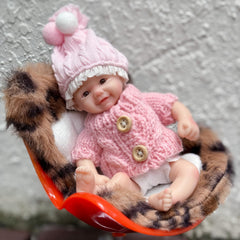 6 Inch Silicone Reborn Kids Doll Soft Hand Painted Full Body with Pink Sweater