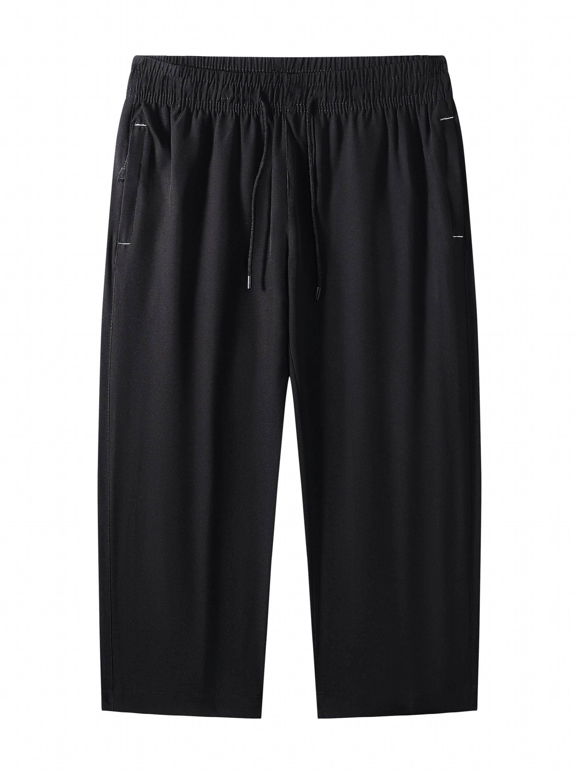 Men's Cropped Pants w/ Zipper Pocket & Elastic Waist Drawstring