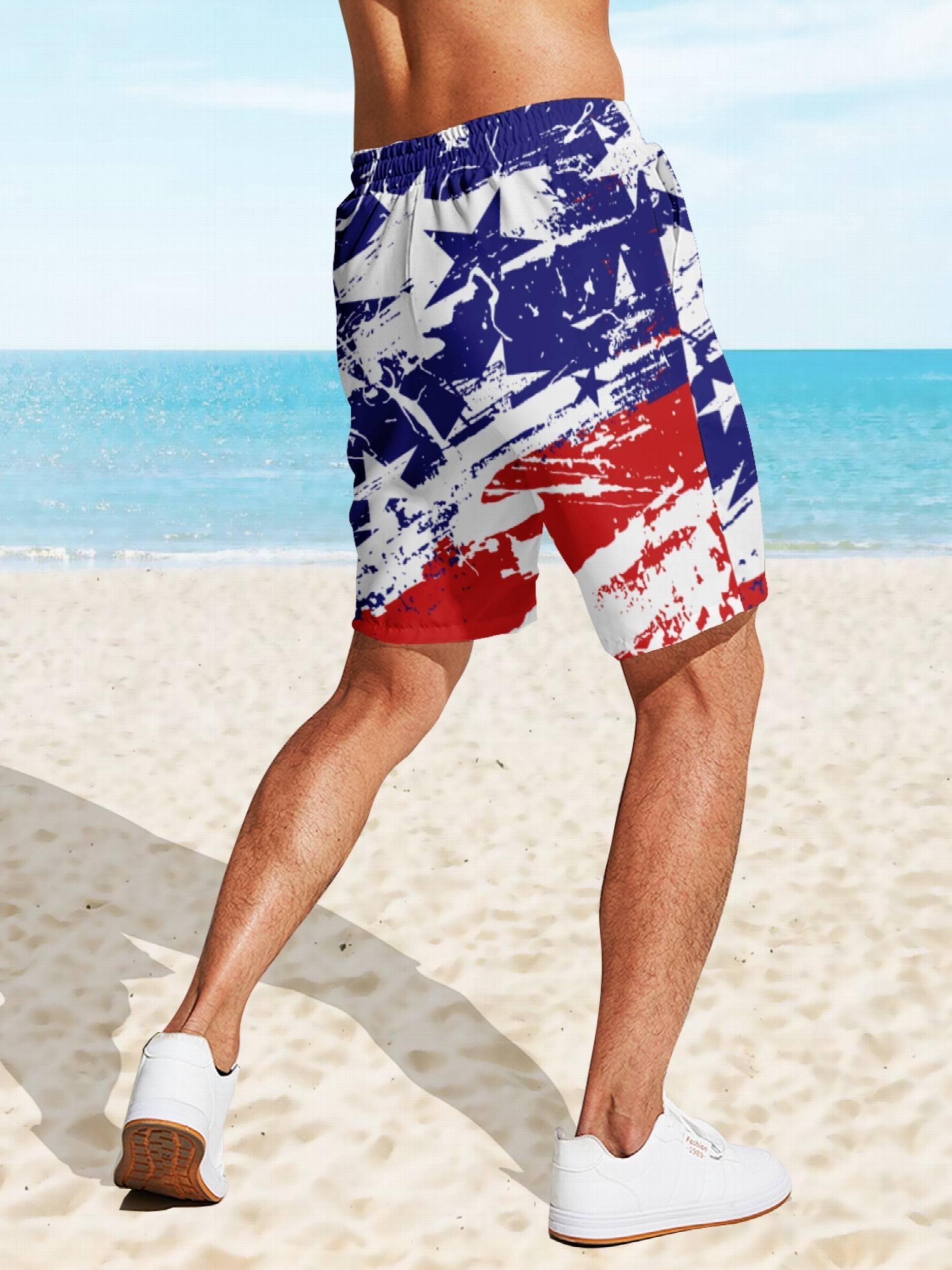 Star & Stripe Print Shorts - Drawstring Summer Beach Shorts