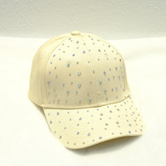 Beige Rhinestone Baseball Cap Cotton Sunscreen Dad Hat for Women