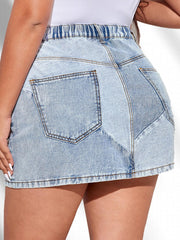 Casual Denim Skirt Women's Plus Washed Stitching Button Fly Mini