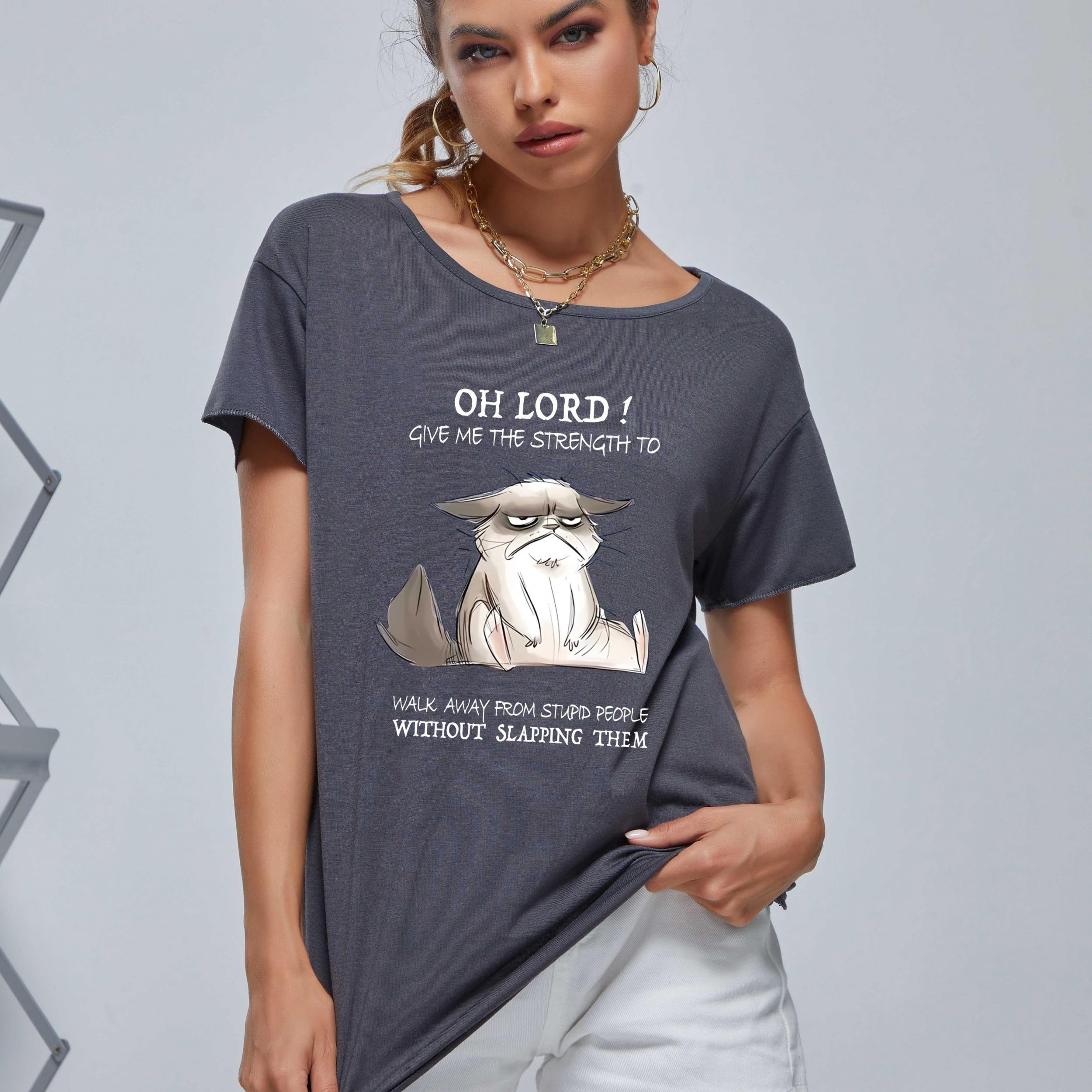 Cat Graphic Crew Neck Short Sleeve T-shirts Casual Sports Top
