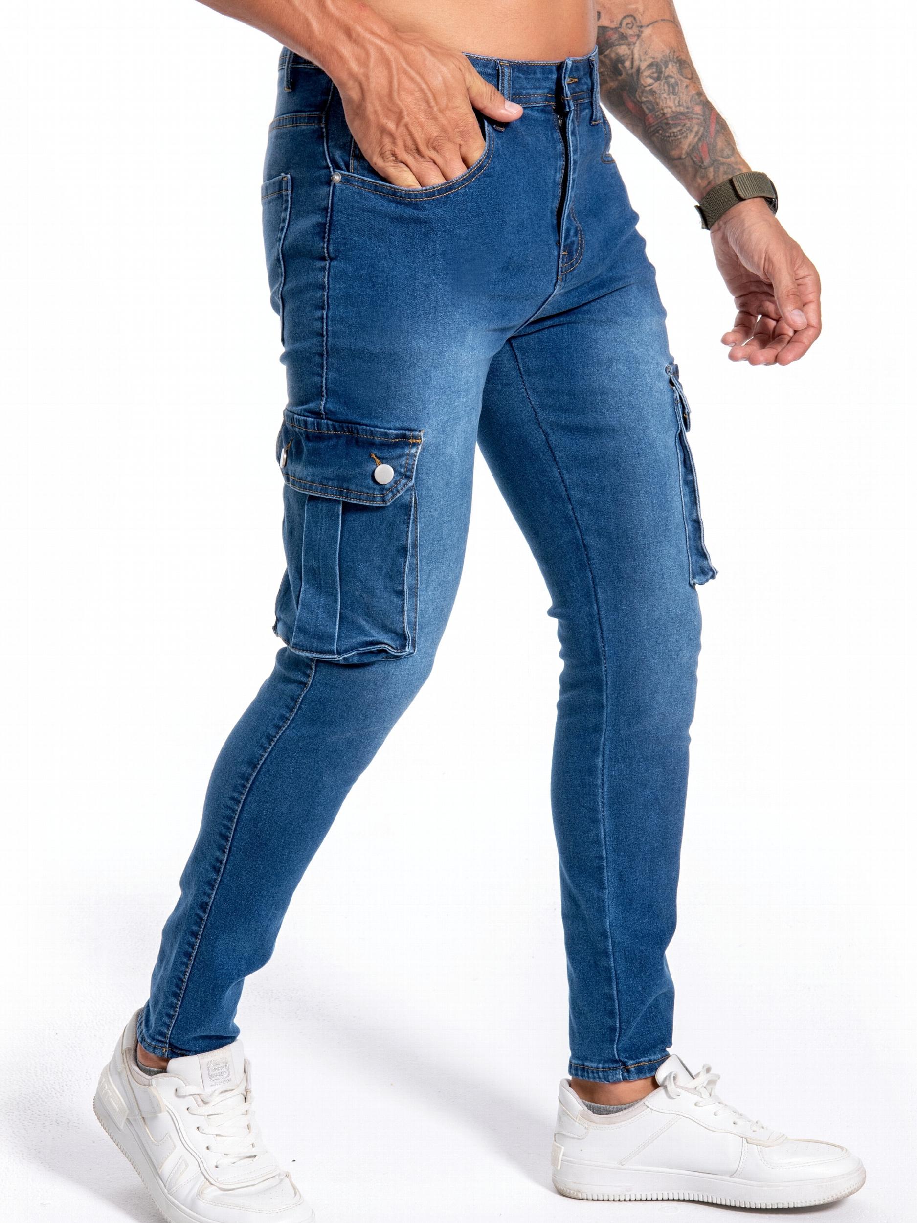 Men's Distressed Slim Fit Jeans with Pockets